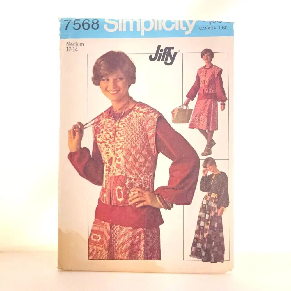 #7568 Simplicity Misses Jiffy Skirt Pullover Blouse and Vest Sewing Pattern Size